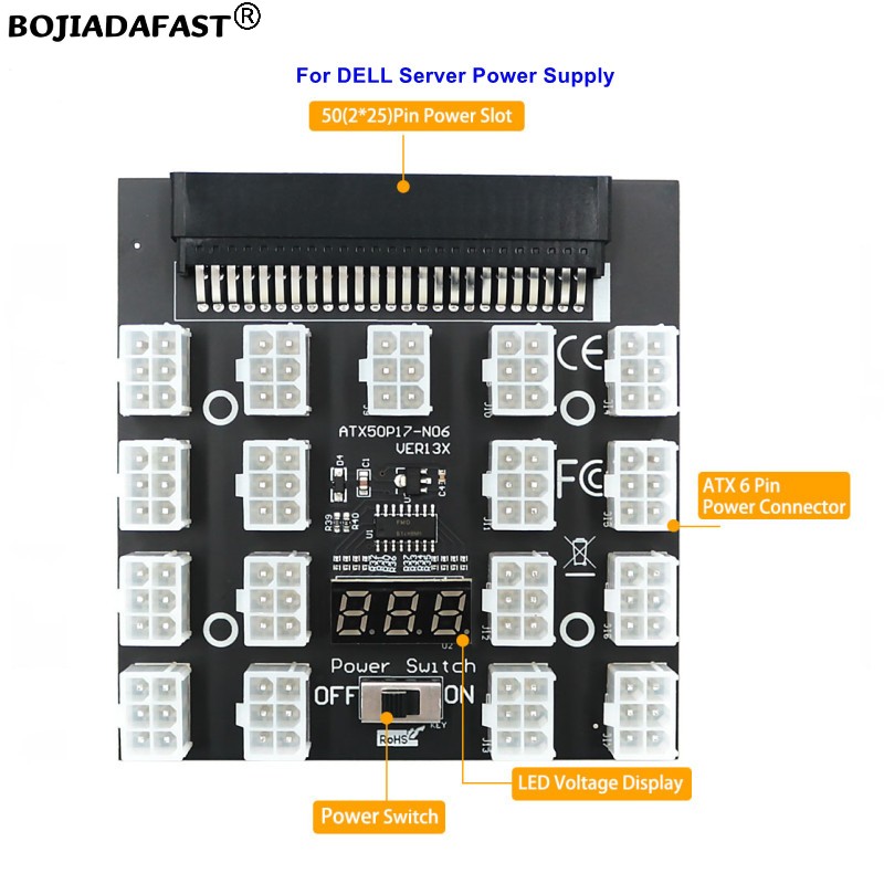 2400W Server Psu Breakout Board - 17 Port PCIe 6Pin Konektor Adaptor