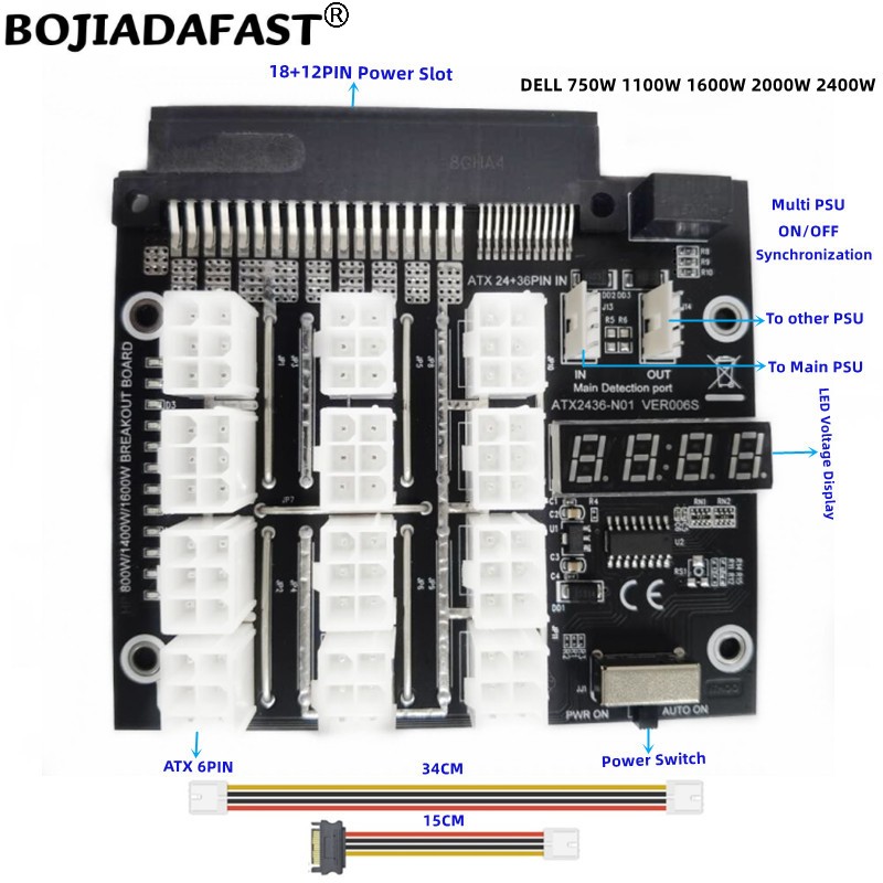2400W Server Psu Breakout Board - 12 * Konektor PCI-E 6Pin Papan