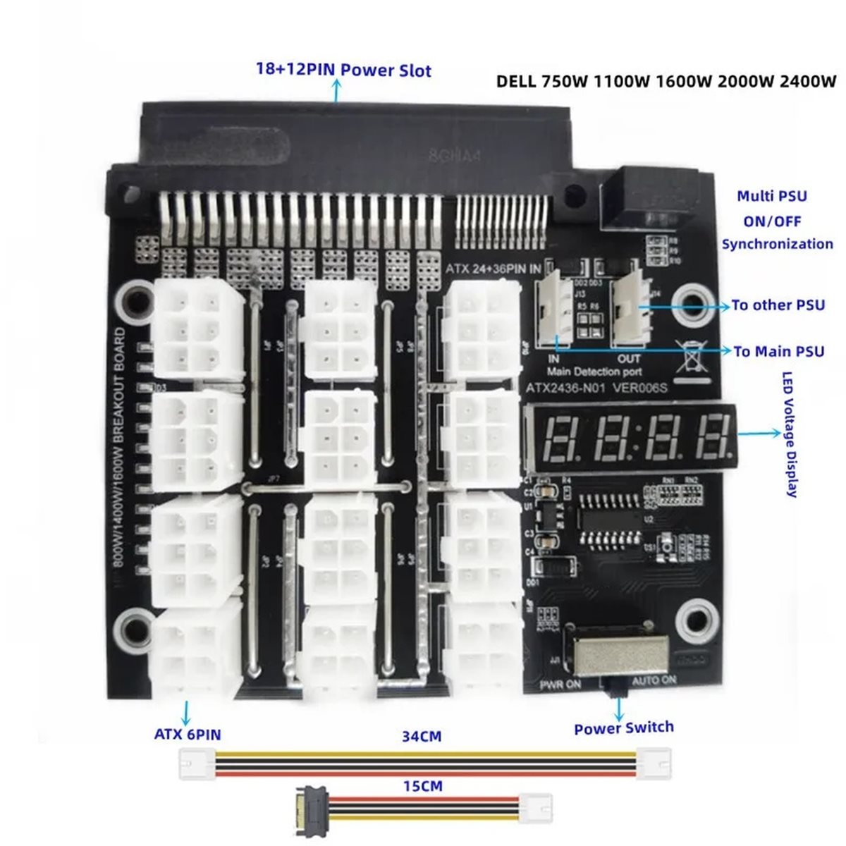 PABRIK BARU~12 Port Konektor P - 2400W Server Psu Breakout Board ulasan dan harga